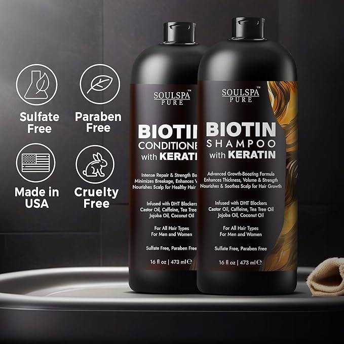 Biotin Shampoo and Conditioner Set with Keratin - Sulfate-Free Advanced Anti-Thinning, Hair Growth Shampoo and Conditioner Combo Repair Formula - with DHT Blockers, for Men & Women - 16 fl oz each-PawvioPets
