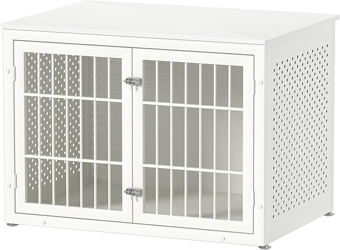 42" Heavy Duty Dog Crate Furniture for Large and Medium Dogs, Enclosed Design Wooden Metal Kennel, Wooden Cage Furniture Indoor, Decorative Dog Kennel End Table-PawvioPets