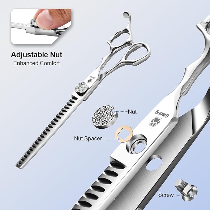 GLADOG 7" Chunkers Dog Grooming Scissors - Premium 9CR Dog Scissors for Grooming with Luxurious Diamond Nut，Ideal Dogs Shears for Reducing Bulk, Dogs Hair Scissor，Cat Scissor-PawvioPets