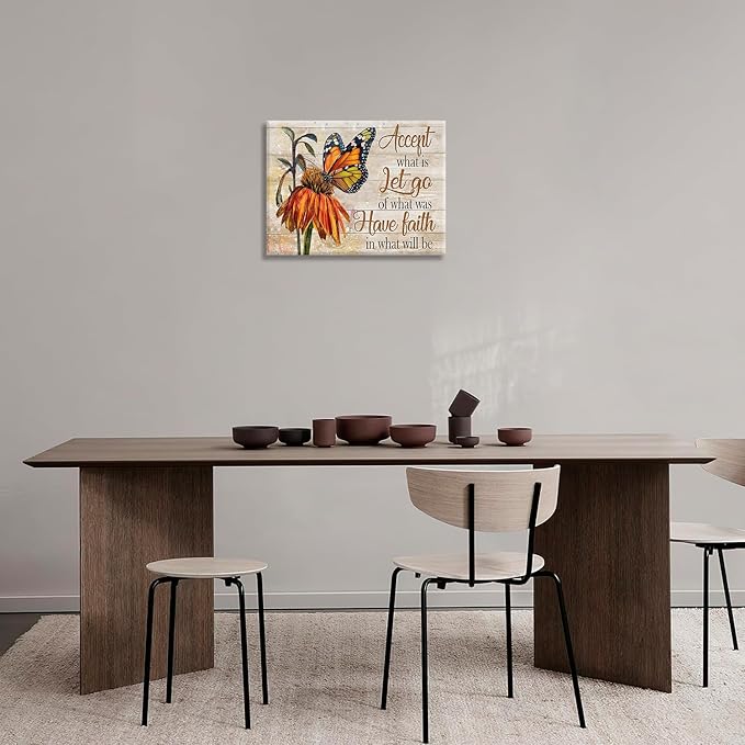 Farmhouse Butterfly Bathroom Pictures Wall Art, Rustic Floral Country Bathroom Wall Decor, Daisy Inspirational Framed Painting Canvas Artwork for Bedroom Living Room Decorations 16"L x 12"W-PawvioPets