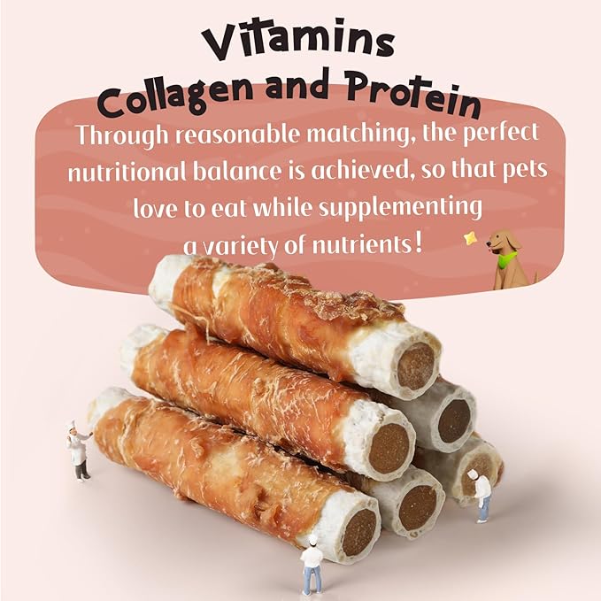 ASMPET Dog Treats, Chicken Wrapped Rawhide Sticks Filled with Sweet Potato for Small Medium Large Dogs（6pcs）-PawvioPets
