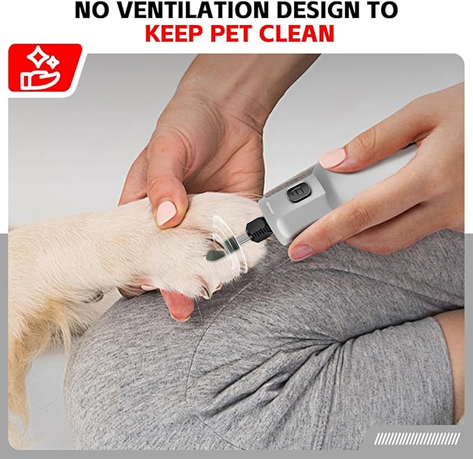 Dog Nail Grinder - Rechargeable Pet Nail Grinder, Electric Upgraded 5 Speed w LED Lights Cordless Dog Nail Trimmer Kit, 40 Accessories Pet Dog Claw Care Kit for Dogs Cats and Small Medium Animals Grey-PawvioPets