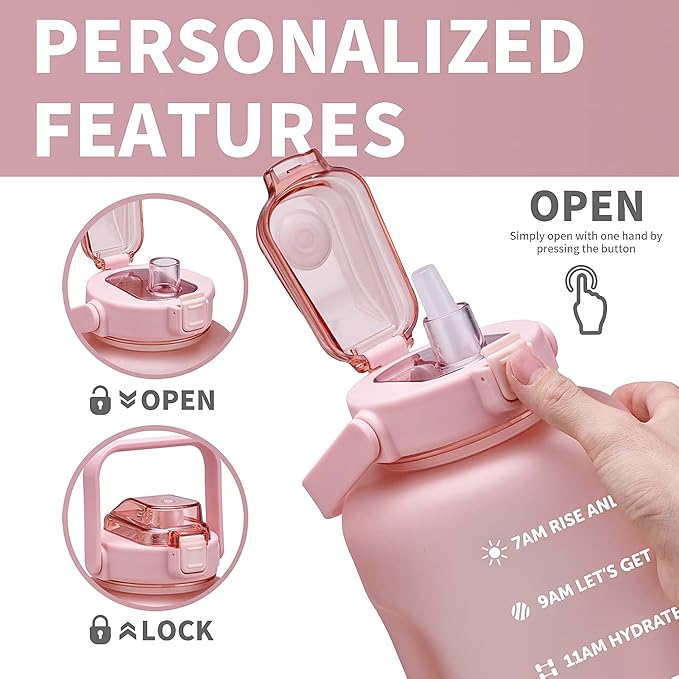 64oz,100oz,128oz Large Motivational Water Bottle with Time Marker, Leakproof & BPA Free Half Gallon Big Water Bottle with Straw Handle Tritan Frosted Water Jug for Gym,Fitness,Outdoor Sports-PawvioPets