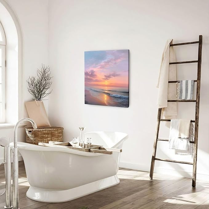 Beach Sunset Wall Art Ocean Coastal Scenery Wall Decor Seascape Picture Canvas Landscape Painting Print Framed Artwork Decorations for Living Room Office Bedroom Kitchen 24"x20"-PawvioPets