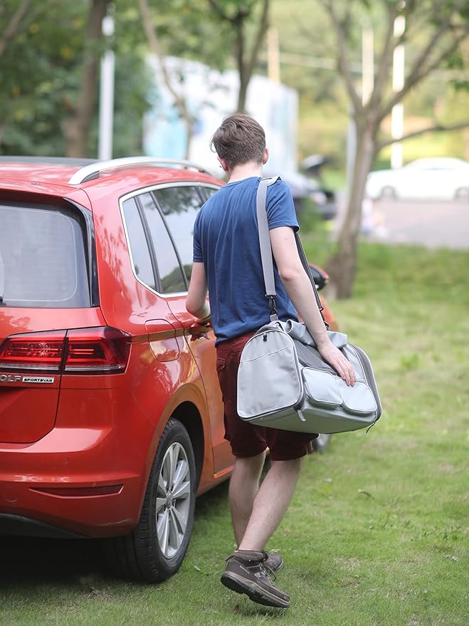 FUKUMARU Cat Carrier, Soft-Sided Small Dog Carrier, Large Cat Travel Bag with 4 Mesh Windows, Under 15 lb Airline Approved Pet Carrier with 4 Storage Pockets, Rollable Cover for Nervous Cats, Grey-PawvioPets