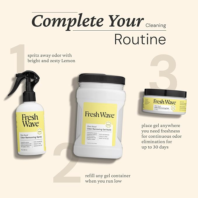 Fresh Wave Lemon Odor Removing Gel Refill, 63 oz. - Safer Odor Absorbers for Home, Natural Plant-Based Odor Eliminator, Every 15 oz. lasts 30-60 Days, For Cooking, Trash & Pets-PawvioPets