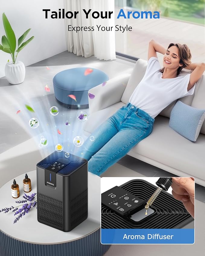 Air Purifiers for Home Large Room Up to 1250 Ft²,MOOKA H13 HEPA Air Purifier for Pets Dust Odor Smoke,Aromatherapy Function,Air Cleaner with 15dB Quiet Sleep Mode for Bedroom Office Living Room,Black-PawvioPets
