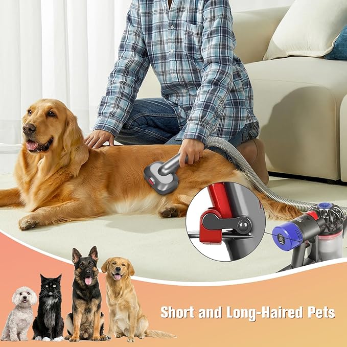 FUNTECK 2-in-1 Dog Hair Vacuum Brush for Grooming & Shedding Compatible with Dyson Gen5, V15, V12, V11, V10, V8, V7 – Removes Loose Hair, Dander, Undercoat & Tangles – Self-Cleaning Design-PawvioPets
