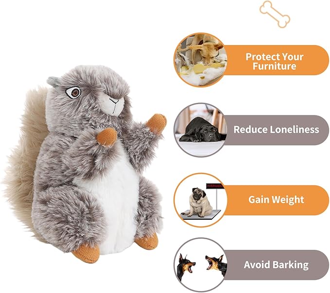 DODODOLA Dog Toys Plush Squirrel Stuffed Animals Chew Toy Soft Squeaky Gift for Small Medium Big Large Dogs Pet-PawvioPets