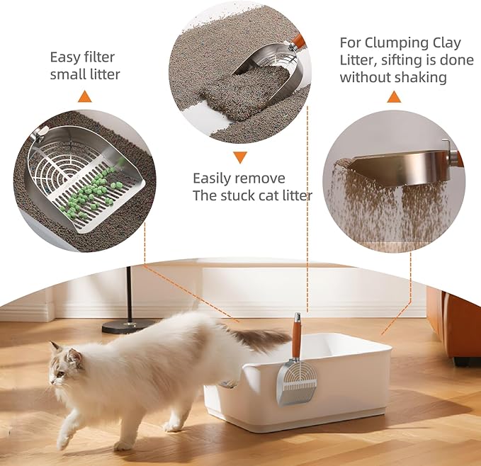 Extra-Thick Stainless Steel Cat Litter Scoop Heavy Duty Metal Litter Scooper with Holder Easy Remove Stuck Litter-PawvioPets