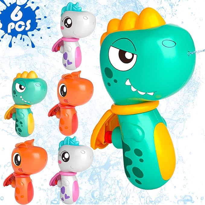 6 Pack Animal Water Gun for Kids, Mini Squirt Gun Water Blaster Soaker Toys, Dinosaur Dog Unicorn Shape Small Water Pistol Gun for Summer Outdoor Pool/Beach/Yard/Party Play-PawvioPets