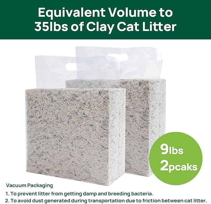 18lbs Tofu Cat Litter Clumping, Flushable, Dust-Free, Low Tracking, Lightweight, Ultra Absorbent and Fast Drying, 100% Natural Pea Husk Kitty Litter Solubility in Water, (9lbs×2bags)-PawvioPets