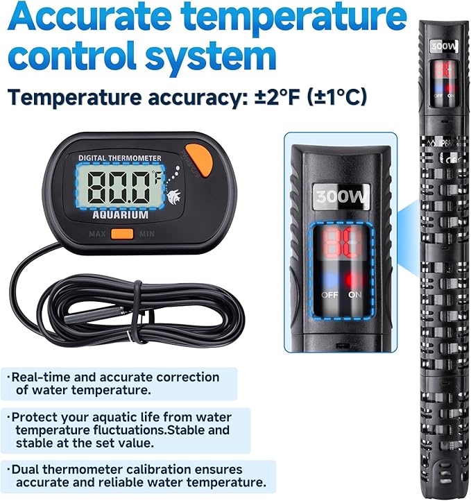 Aquarium Heater Submersible Fish Tank 500W& Turtle Tank Heater with External Adjustment Controller, Included Thermometer, LED Display, Overheat Protection, Detachable Cover, for Saltwater&Freshwater-PawvioPets