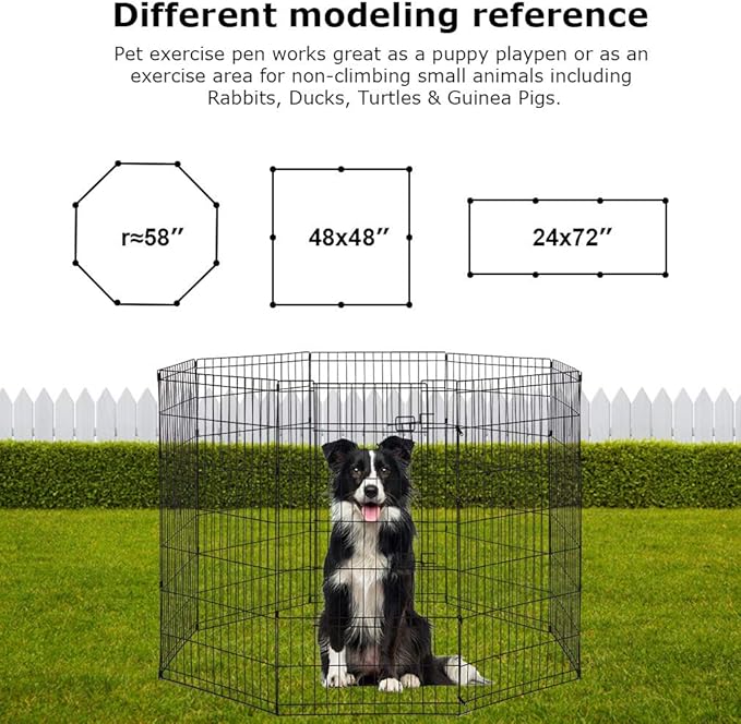 48 Tall Dog Playpen Crate Fence Pet Play Pen Exercise Cage -8 Pane-PawvioPets