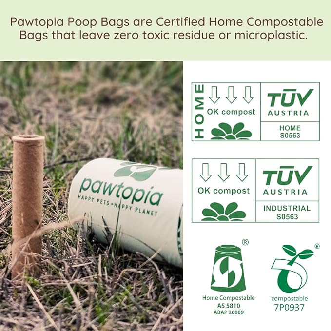 Biodegradable Dog Poop Bags, 60 Count, Certified Home Compostable, Leak-Proof, Easy Open, Standard Size, Supports Sustainable Living-PawvioPets