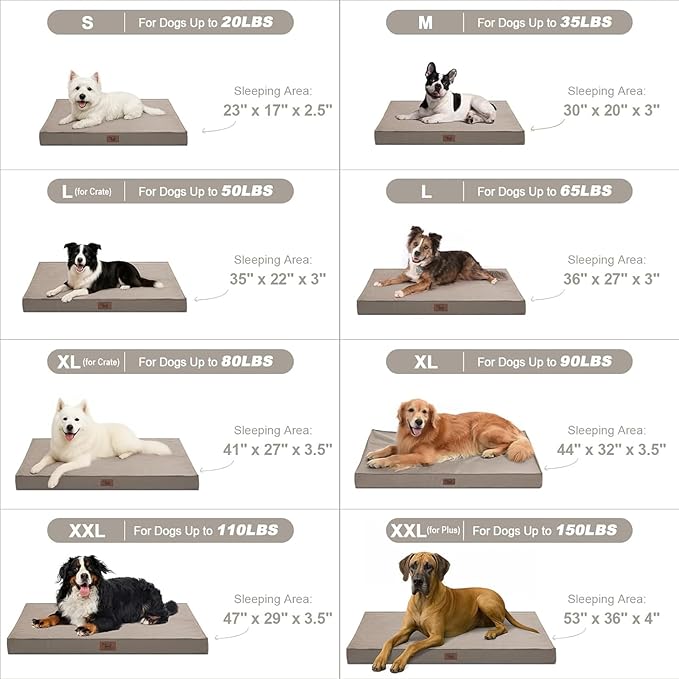 Dog Crate Bed Washable Dog Beds for Large Dogs, Big Waterproof Orthopedic Pet Bed with Egg Crate Foam Pet Bed Mat, Removable Oxford Cooling Cover, Khaki-PawvioPets