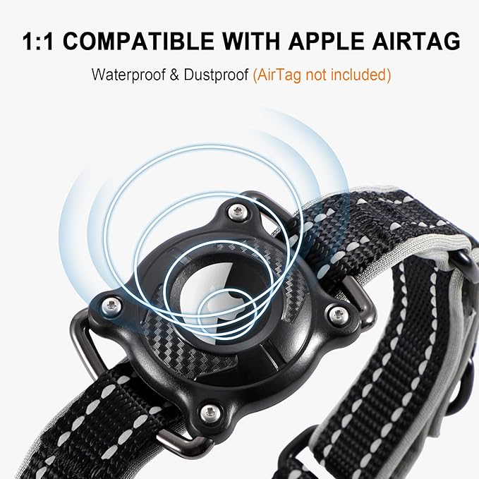 Airtag Dog Collar with Martingale Design, IP68 Waterproof Air Tag Collar Holder, Adjustable Reflective Soft Padded Nylon Dog Collar for Large Medium Small Dogs-PawvioPets