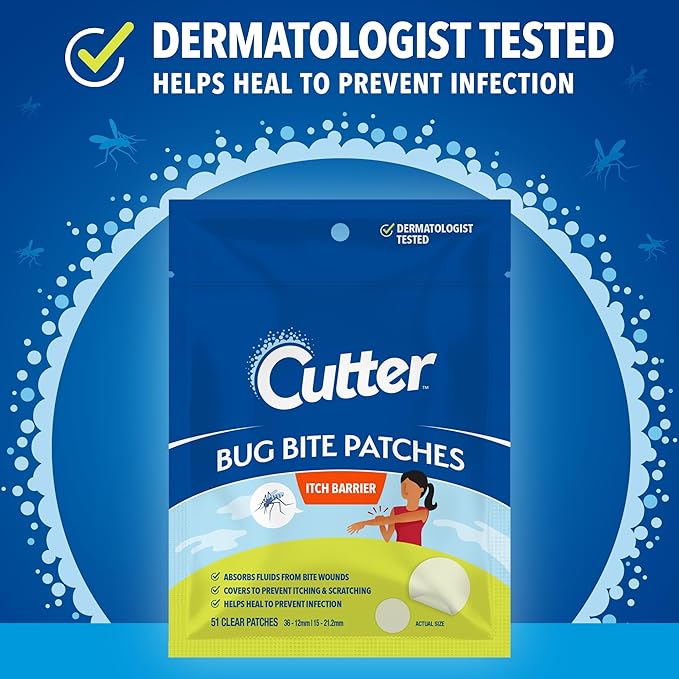 Cutter Bug Bite Patches Itch Relief Hydrocolloid Patches for Kids & Adults, Absorbs Fluids, Helps Heal, Prevents Scratching, Mosquito Itch Relief, Hydrocortisone & Suction Tool Alternative, 51 Count-PawvioPets
