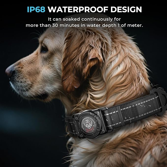 2025 Upgrade Airtag Dog Collar, Reflective Dog Collar with Airtag Holder, IP68 Waterproof| Metal Buckle| Ultra-Durable| Comfortable Padded, GPS Dog Collars for Medium Large Dogs (Black,M)-PawvioPets