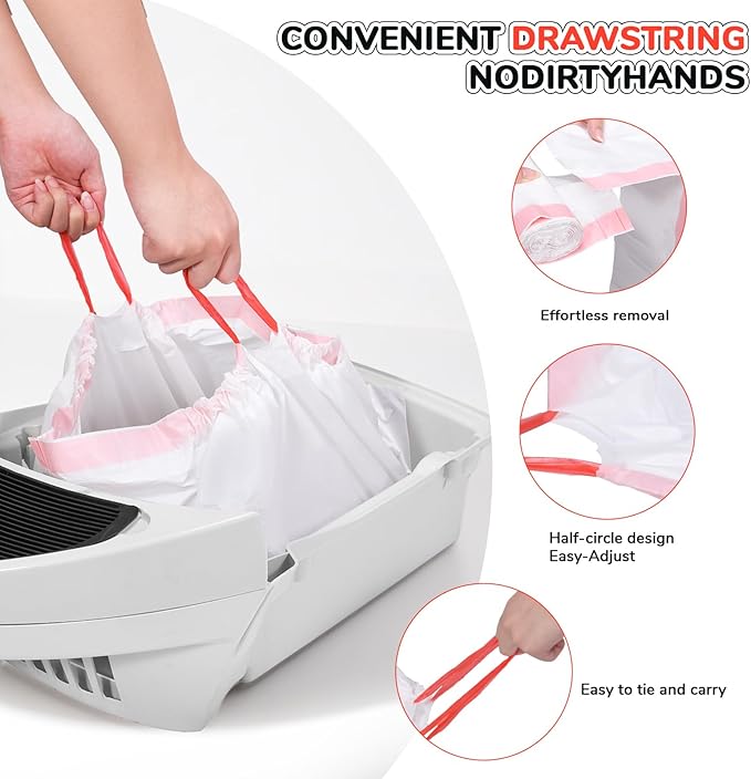 40 Count Thicken Cat Litter Box Liners for Automatic Cat Litter Box and Litter-Robot 4/3, Heavy-Duty Drawstring Kitten Litter Drawer Liners Disposable 25" x 16"-PawvioPets