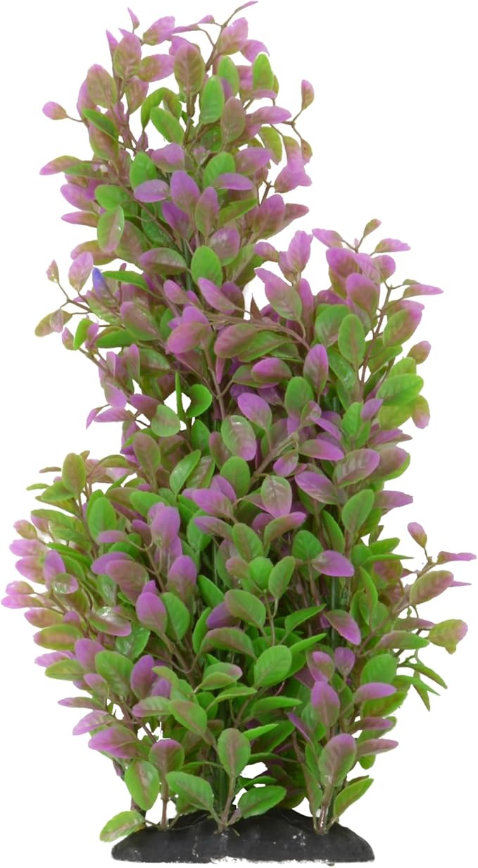 CNZ Aquarium Plastic Plant Decoration w Ceramic Base Medium 14.5-inch, Green Purple-PawvioPets