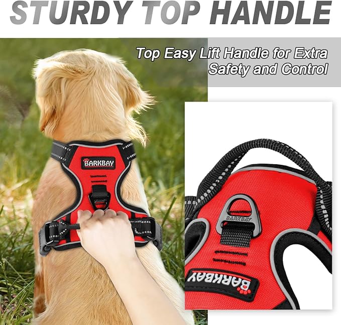 BARKBAY No Pull Dog Harness Front Clip Heavy Duty Reflective Easy Control Handle for Large Dog Walking(Red,M)-PawvioPets