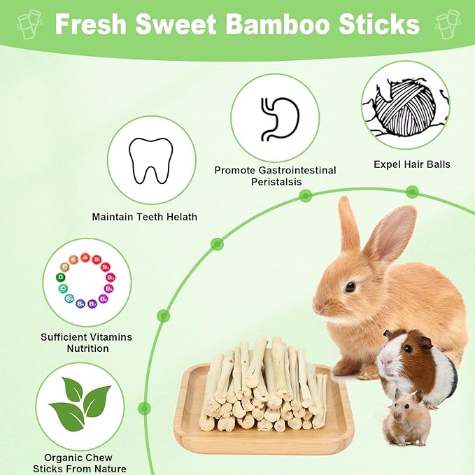 2.7lb Sweet Bamboo Sticks for Rabbits Chew Sticks Toys Guinea Pig Hamster Chinchilla Molar Treats Snacks, Natural Teeth Grinding Toys-PawvioPets