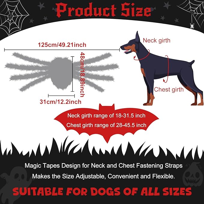 Dog Halloween Costume Large Breed, Furry Dog Spider Costume with 64 LED, Funny Halloween Dogs Costumes for Large Dogs Medium Pet Halloween Party Cosplay (Red)-PawvioPets