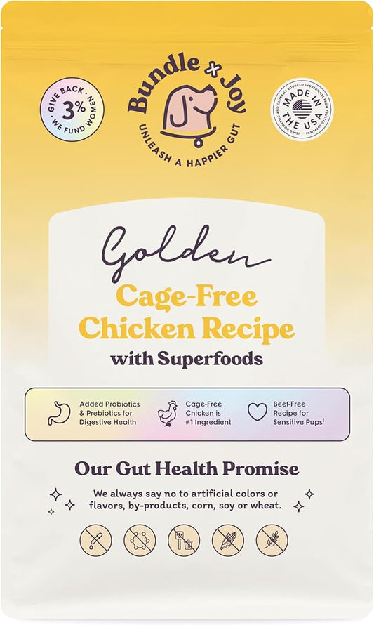 Golden Probiotic Dog Food Dry, Chicken, 4lb Bag, Allergy and Gut-Friendly Adult Kibble for Digestive Health with Cage-Free Chicken, 20 Plant Based Superfoods, Beef and Grain Free-PawvioPets