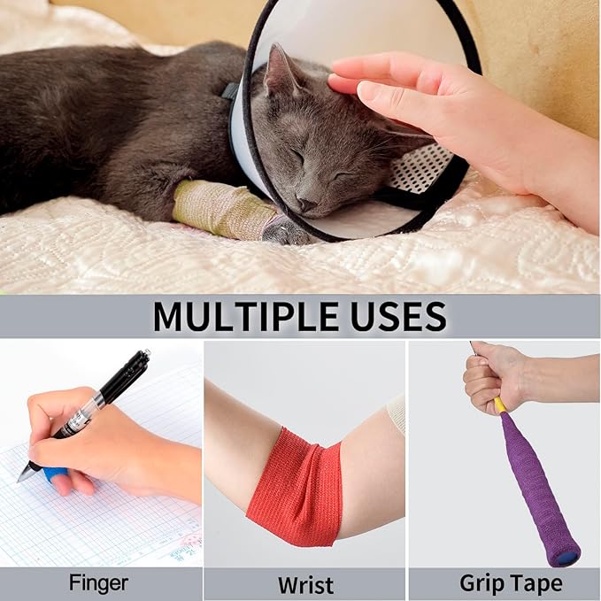 12 Pack Self Adhesive Bandage Wrap 1 Inch Cohesive Bandage Self Adherent Vet Wrap for Dog Pets Elastic Bandage Finger Tape Self Stick Wrap for First Aid Sports Athletic Tape (Mixed Colors)-PawvioPets