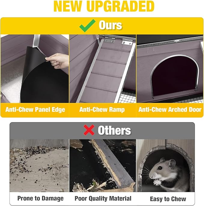 Aivituvin 2-Story Rabbit Hutch with Anti-Chew Ramp & Zinc Sheet - 36.6" Indoor Guinea Pig Cage, Wooden Stand, Pull-Out Tray & Leakproof Floor (Grey)-PawvioPets