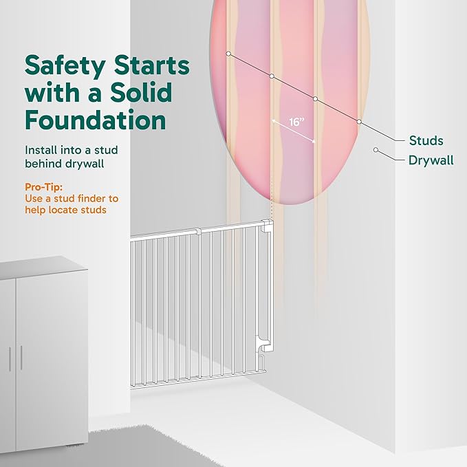 Cumbor 34" Extra Tall No Bottom Bar Baby Gate for Stairs, Auto Close Dog Gate Indoor for Larger Pets, 29.2-43" Hardware Mounted Safety Gate for Doorways, Wide Walk Thru Door for Easy Access (White)-PawvioPets