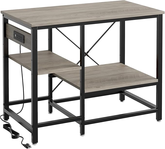 40-50 Gallon Fish Tank Stand with Charging Station, 36x19 Metal Aquarium Stand with 3-Tiers Adjustable Storage Shelves, 6-Legs Reptile Terrarium Stand, 660 LBs-PawvioPets