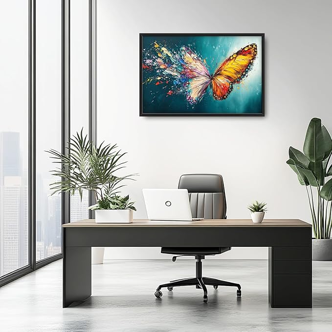 Extra Large Framed Abstract Butterfly Wall Art,Colorful Graffiti Wall Decor,Splashing Wings Pictures for Living Room,Canvas Print Painting Modern Artwork Bedroom Office Bathroom Home Decor 36L x24W-PawvioPets