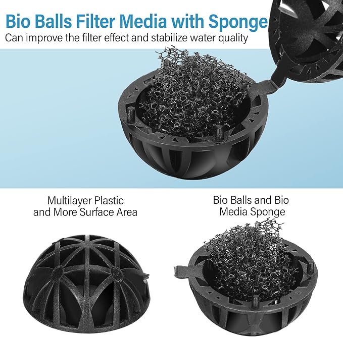 500 Pieces Bio Filter Balls Black Bio Balls for Aquarium Filter Pond Filter 1.02 Inch Internal Bioballs Filter Media with 5 Pieces Aquarium Filter Media Bags Mesh Bags with Zipper for Fish Tank Pond-PawvioPets