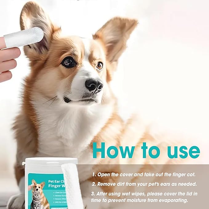 Ear Wipes for Dogs & Cats - Comfortable Finger Design, Gentle Ear Wax, Debris, and Dirt Cleaning | 50-Count Pack-PawvioPets