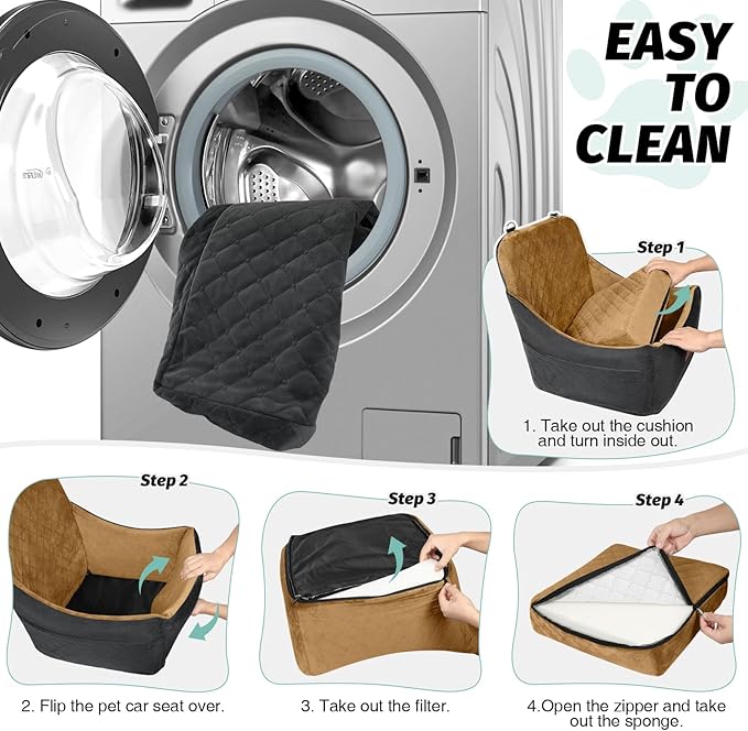 Dog Booster Car Seat for Up to 35lbs Pets,Easy to Install,Fully Detachable and Washable,Anti-Slip Base,Snug Puppy Car Seat with 2 Clip-On Leashes(Black/Coffee,Medium)-PawvioPets