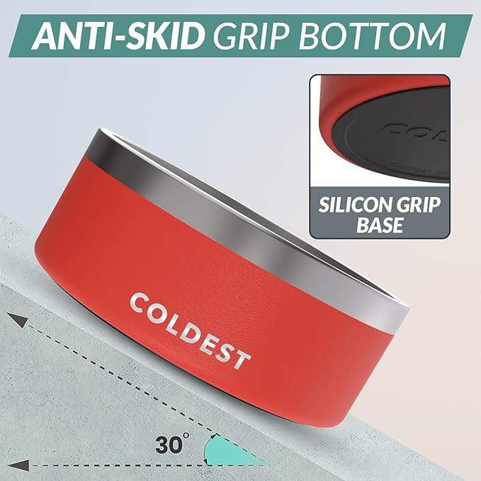 Coldest Dog Bowl - Anti Rust Metal, Non Slip, 3 Layers Insulated Stainless Steel Dog Bowls - Spill Proof & Heavy Duty - Water Bowl for Dogs, Cats & Pets, Dish Washer Safe (100 oz, Crimson Red)-PawvioPets