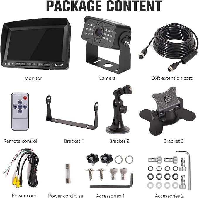 DALLUX Truck Backup Camera kit,HD 1080P Rearview Cab Cam with 7 inch Monitor+ 4 PIN Extension Cable for Bus/Truck/Van/Trailer/RV/Camper/Motor Home/Pickup/Harveste/Heavy Duty Vehicles(12V-24V)-PawvioPets