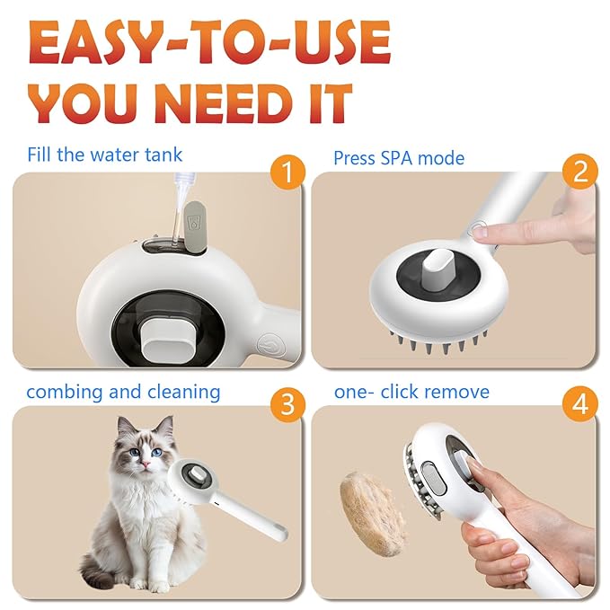 Cat Brushes for Indoor Cat, 6 in 1 Pet Steam Brush for Dog Cats Grooming Kit Supplies Hair Grooming for Long Short Hair Cats Dogs Massage & 2 Water Spray Modes Shedding Brush-PawvioPets