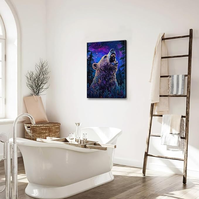 Bear Forest Wall Art Canvas Fantastic Animal Wall Decor Prints Framed Painting Pictures Gifts Artwork for Bathroom Kitchen 16"x24"-PawvioPets