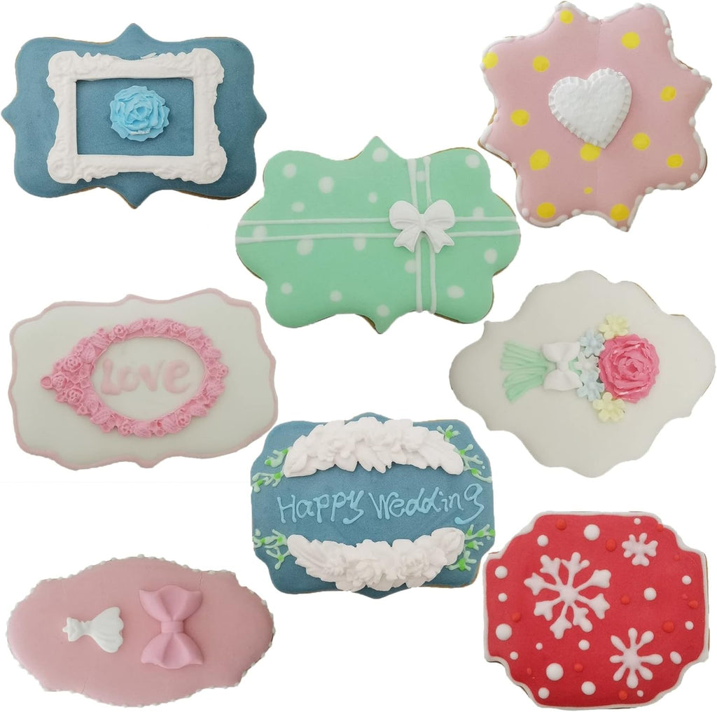 Fancy Plaque Cookie Cutters Set of 8 pcs, Stainless Steel Wedding Frames Shaped Fondant Cutter Molds Baking DIY