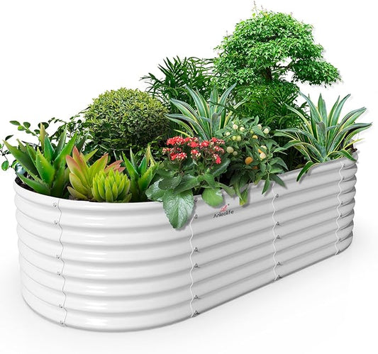A ANLEOLIFE 8x4x2ft Galvanized Raised Garden Bed Kit, Oval Metal Deep Root Planters for Outdoor Plants Vegetables Flowers Herb, Large Bottomless, 478 Gallon Capacity- Antique White-PawvioPets
