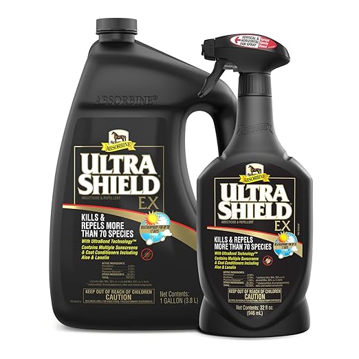 Absorbine UltraShield EX Combo 32oz Sprayer + 128oz Refill Insecticide, Kills & Repels Flies, Mosquitoes, Ticks, Fleas, Lice, Use on Horses, Dogs, Premises-PawvioPets