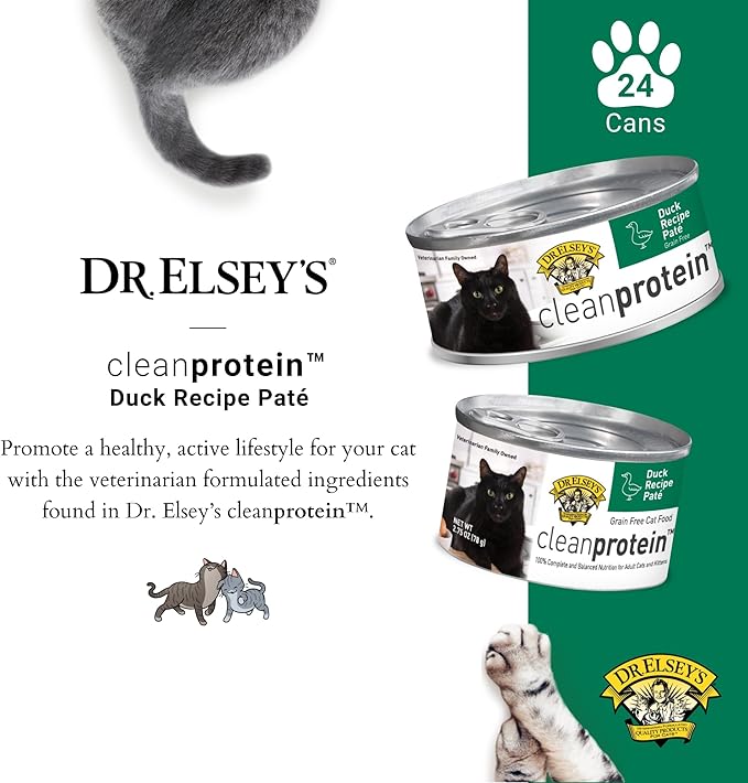Dr. Elsey's cleanprotein Duck Recipe Wet Cat Food Case of 24, 2.75 oz Canned Food-PawvioPets
