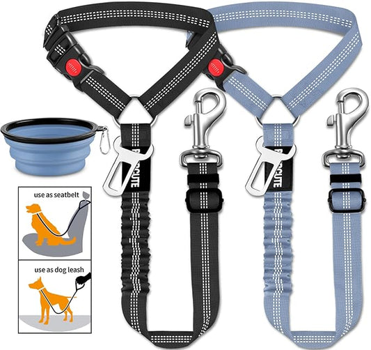3 Piece Set Dog Seat Belt Retractable Dog Car Seatbelts Adjustable Pet Seat Belt for Vehicle Headrest Restraint Adjustable Heavy Duty & Elastic & Durable Car Harness for Dogs-PawvioPets