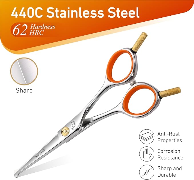 Fenice Peak 5'' Small Straight Scissors Lightweight Dog and Cat Grooming Scissors with Safety Round Tip JP440C Stainless Steel Sharp Blades for Body Facial Nose Ear and Paw Hair Easy Use-PawvioPets