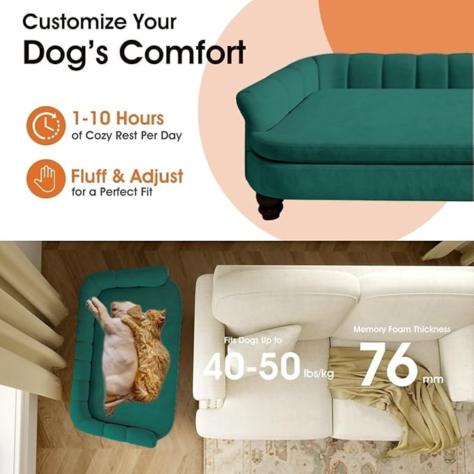 Dog Couch Sofa Bed, Comfortable Pet Sofa for Large and Medium Dogs, Soft Velvet Cushion, Durable Dog Furniture for Living Room-PawvioPets