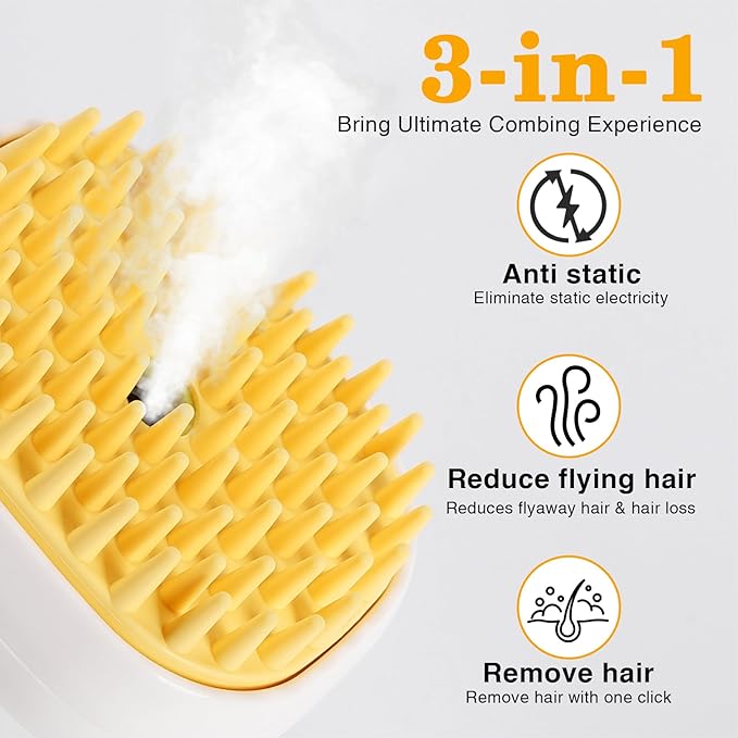3-in-1 Cat & Dog Steam Brush – USB Rechargeable Spray Grooming Comb with Silicone Teeth – Anti-Static, Shedding Control & Massaging for All Hair Types Long/Short Hair Pets (Green)-PawvioPets