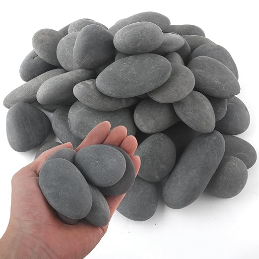 5 lbs Natural Mexican Beach Pebbles, 1-2 Inch Large River Rocks for Plants and Landscaping, Decorative Stone for Fish Tank Aquarium Fountain Garden Paving Walkways Pathways Backyard, Grey-PawvioPets
